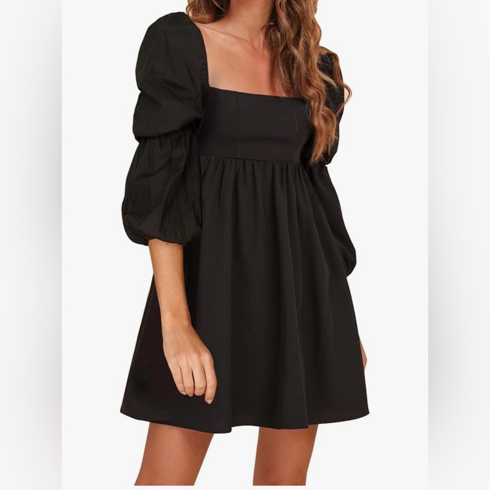 Women’s Elegant Black Puff Sleeve Mini Dress Babydoll Size Small NWT